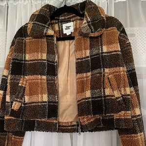 Tiger Mist BROWN Plaid Cropped Jacket (Size: Small)